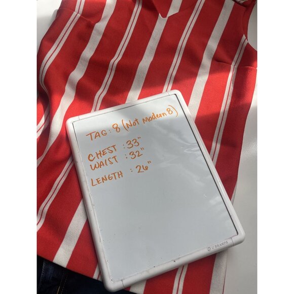 James Kenrob 60s Women's Top Medium Retro Sleeveless Red Stripes TREVIRA ERA - Picture 7 of 7